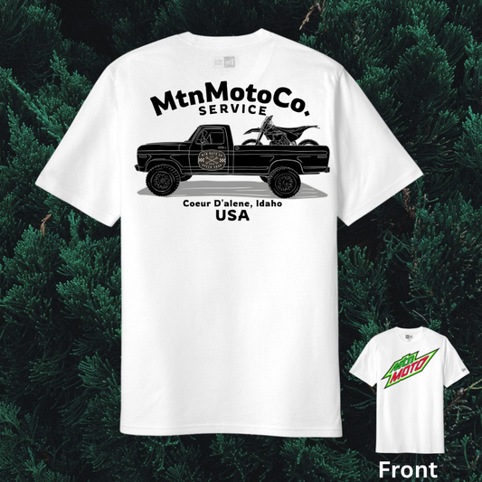 White mtnmoto garage t-shirt